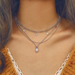 2021 New Fashion Star Chokers Necklace Opal Pendant Silver Necklace Women Beach Necklace Jewellery For Girlfriend Gift