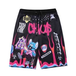 Streetwear Shorts Men Cartoon Flame Graffiti Funny Printed Summer Beach Short Pants Hip Hop Bermuda Fashion Punk Couple 210806