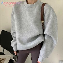 Aelegantmis Oversized Sweatshirt Women Loose Casual O Neck Solid Pullovers Harajuku Boyfriend Tops Korean Fashion BF Spring 210607