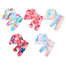 Autumn Ins Tie Dye Kids Clothing Boys Girls Long Sleeve Pocket Top + Trouser 2Pcs/Sets Boutique Children Outfits M2688 351 Y2