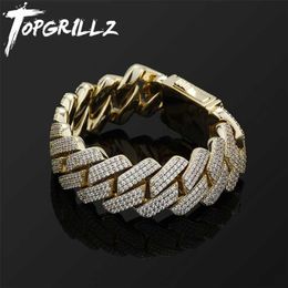 TOPGRILLZ Mens Bracelet 20MM 3 Row Zirconia Prong Link Chain Iced Out Micro Pave CZ Cuban Hip Hop Fashion Jewellery For Gift 211124