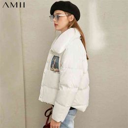 Minimalism Women Winter Thick Printed Short White duck down Coat Fashion Causal 90%White Female Jacket 11840220 210527