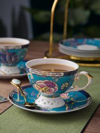 -Becher Bone China Kaffeetasse Set Rosa Vogel Porzellan Tee Erweiterte Keramik Topf Tasse Zucker Schüssel Creamer Teekanne Milchkanne Teaset