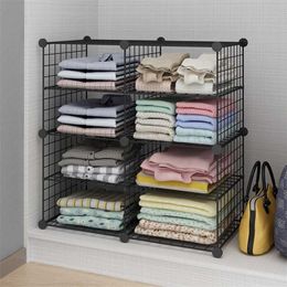 Wardrobe storage and tidying Artefact iron mesh compartment Multifunctional group device shelf Simple bookcase 211102