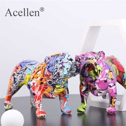 Creative Colourful Bulldog Figurines Home Decor Modern Art ations Room Bookshelf TV Cabinet Animal Ornament 211101
