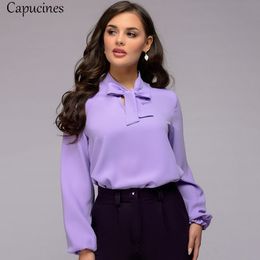 Women Fashion Bow Tie Chiffon Blouse Shirt Spring Autumn Elegant Office lady Blouses Long Sleeve Casual Shirts Solid Tops 210225