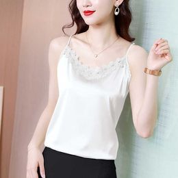 Korean Women's Shirt Chiffon Blouses for Women Sleeveless Female Top White V-neck Hollow Out Basic Woman Tops and 210604