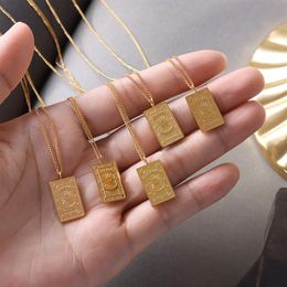 Pendant Necklaces ALLME Punk Square Coin Irregular Sun Star Printed Necklace For Women Girls Gold Colour Titanium Steel Jewellery