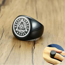 Cluster Rings Punk Mens Chunky Eye Of Providence Signet For Male Black Stainless Steel Gifts Him