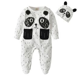 New Toddler Boy Clothing 2Pcs Outfits Set Cartoon Style Cotton Long Sleeve Jumpsuit with Hat Newborn Baby Clothes 210309