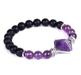 Chakra Pedra Natural Pirâmide Pulseira Ametista Tigre Olho Rosa Quartz Bead Strand Braceletes Para As Mulheres Homens Moda Jóias Will e Sandy