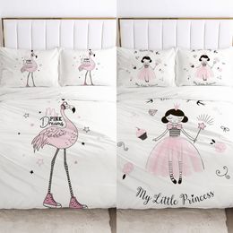 Girls Princess Cartoon Bedding Set for Baby Kids Children Crib Duvet Cover Set Pillowcase Blanket Quilt Cover Cute Pink Swan C0223