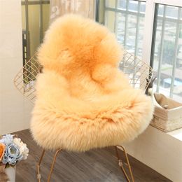 MUZZI 100% real Sheepskin Chair Cover Warm Hairy Carpet Seat Pad long Skin Fur Plain Fluffy Area Rugs 210317