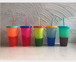 24oz Magic Colour Changing Cup Tumblers Plastic Drinking cup with lid and straw Candy Colours magic coffee mug BPA