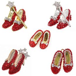 100 Pcs/Lot Mix Design Brooches Crystal Red High-Heeled Wizard Of Oz Shoes Rhinestone Brooch Pins For Women Lady Gift