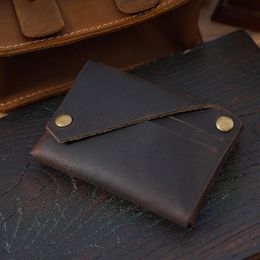 wallets clips UK - Wallets Genuine Leather Wallet Vintage Card Holder Casual Short Purse Men Woman Money Clips Creativity Handmade Gift