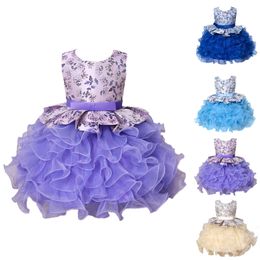Girl's party dresses with Floral Lace Ball Gown Party Dress Birthday Princess dresses for Kids Baby Girls Q0716