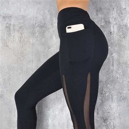 Ogilvy Mather Sexy Women Leggings Sport Phone Pocket Fitness Running Pants Stretchy Sportswear Gym Slim Pant 211204