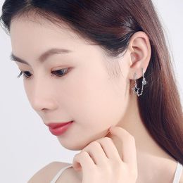 Dangle & Chandelier 1pcs Double Pierced Ear Star Zircon Earrings Metal Chain Dangler For Women Girls Fashion Personlity Drop Jewellery