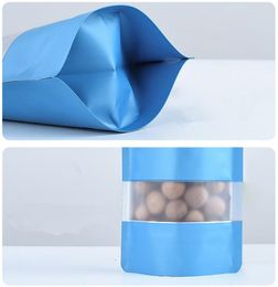 Matte Blue Window Zip zipper Aluminum Foil Bag Stand up Resealable Coffee Powder Snack Nuts Cereals Xmas Wedding Gifts