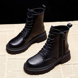 Womens Short Boots All-match British Black Female Thick-soled Style Ankle Platform Motorcycle 774