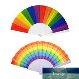 2pcs 23cm Rainbow Folding Fan For Party Home Decorative Hand Held Chinese Dance Other Decor Factory price expert design Quality Latest Style Original Status