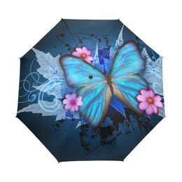 Butterfly over Flowers Women's Umbrella Oil Painting 3 Folding Parasol Fashion Lady Portable Girl Childrend Umbrella Gift 210223