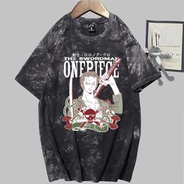 One Piece Anime Short Sleeve Round Neck Tie Dye Casual Loose Uniex T-shirt Y0809