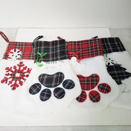 Large Santa Socks Christmas Lattice Stocking Xmas Tree Pendant Festival Party Decoration Gift Bags for Friends
