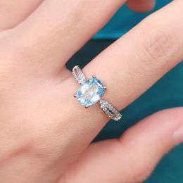 blue diamond white gold ring Canada - Wedding Rings Fashion Natural Blue Crystal Topaz Gemstone Diamonds Ring For Women White Gold Silver 925 Design Jewelry Bague Bijoux Gifts