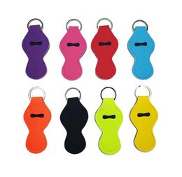 Party Festival Favor Solid Color Neoprene Chapstick Holders With Key Ring Fashion Colorful Keychain Lip Balm Holder Lipstick Sleeve SN2259