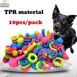 10PCS Randomly Puppy Pet Toys For Small Dogs Rubber Resistance To Bite Dog Toy Teeth Cleaning Chew Training Supplies 211111