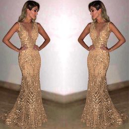 Casual Dresses Sexy Open Back Sequined Maxi Dress Floor Length Sleeveless Strapless Deep V Neck Mermaid Party Champagne Gold Sier