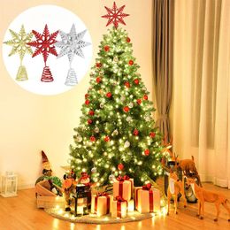 tree toppers Canada - Christmas Decorations 1pc Tree Top Star Gold Silver Red Glitter Iron Wire Of Bethlehem Table Topper 2022 Year Decoration