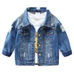 Spring Autumn 3 4-10 12 Years Teenager Children Clothing Baby Coat Tops Pockets Handsome Kids Boys Holes Denim Jackets 210529