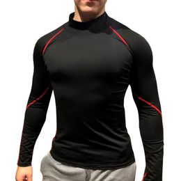 Running Jerseys AYJK7 Fitness Compression Shirt Men High Collar Solid Sport T-shirt Quick Dry Long Sleeve Top Gym Cloth