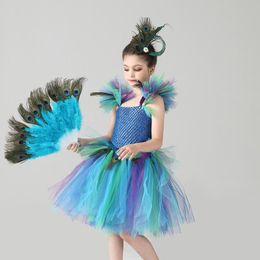 Girl's Dresses Peacock Girls Tutu Dress Feather Cosplay Carnival Fancy For Kid Halloween Party Purim Costume Toddler Girl Clothes