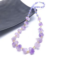 Irregular Natural Purple Crystal Stone Handmade Beaded Necklaces Original Style For Women Girl Party Decor Energy Jewelry