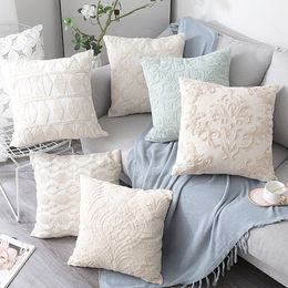 Pillow Case Beige Euro Rope Thread Embroidery Cushion Cover Home Decoration Linen Cotton Boho Style Y200104