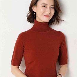 Spring summer Short sleeve Cashmere sweater women's loose turtleneck knit bottoming shirt female pullover tops 210922