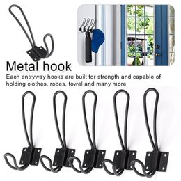 5pcs Wire Clothes Hanger Loop Coat Metal Hooks Hook Vintage Wall Organizer Black Door Mount