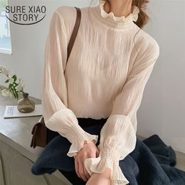 Spring Summer New Women Tops Blouse Long Sleeve Loose All-match Chiffon Shirts Bell Sleeve Shirt Base Shirt Camisas Mujer 9542 210225