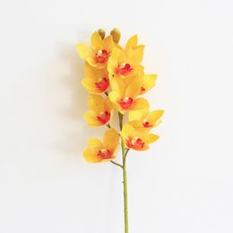 -4P Artificial Latex Cymbidium Orchid Flores decorativas 10 cabezas Real Toque de buena calidad Orquídeas de Phalaenopsis para la flor decorativa de la boda 2188 V2