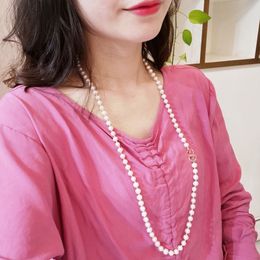 DAIMI 7-8mm Sweater Chain Near-round Long Pearl Necklace For Women Gift