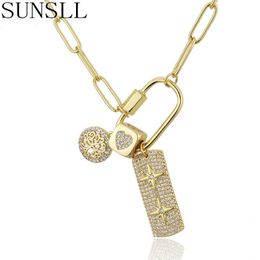 SUNSLL Gold Copper Necklace for Women Wedding Accessories White Cubic Zircon Tree Square Star Pendant Boho Fashion Jewelry X0707