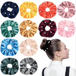 Pearl Hair Scrunchies Women Velvet Elastics Hairbands Stretchy Hair Ties Ropes Ponytail Holder Girls Accessories 13 Colors DW4944