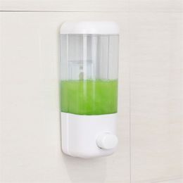 500ml Bathroom Soap Dispenser Wall Mounted Self-Adhesive Shampoo Container Hand Press Clear Liquid Lotion Single Slot Storage 211206