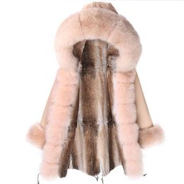 Women's Fur & Faux Jacket Women Winter Real Coat Big Natural Long Parka Waterproof Raccoon Collar Hood Thick Warm Thickness