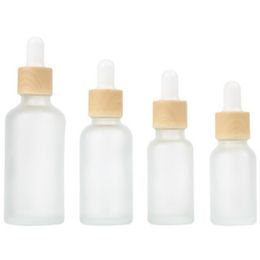 10ml 15ml 20ml 30ml 50ml Frosted Glass Dropper Bottle with Imitated Bamboo Cap Empty Refillable Bottle Vial Cosmetic Container Jar R2021