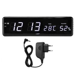 Digital Alarm Clock 3 Alarms LED Clock Time Temperature Humidity Display Table Clock with EU Plug for Living Room Decoration 211111